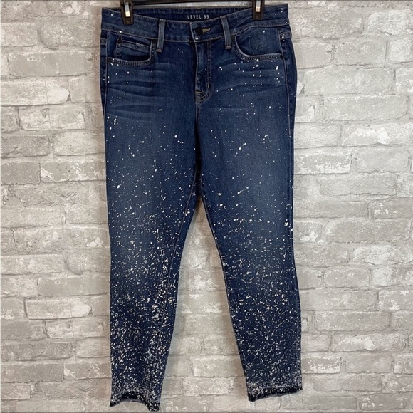 Anthropologie Level 99 Galaxy Holographic Splatter Skinny Jeans - Picture 2 of 8